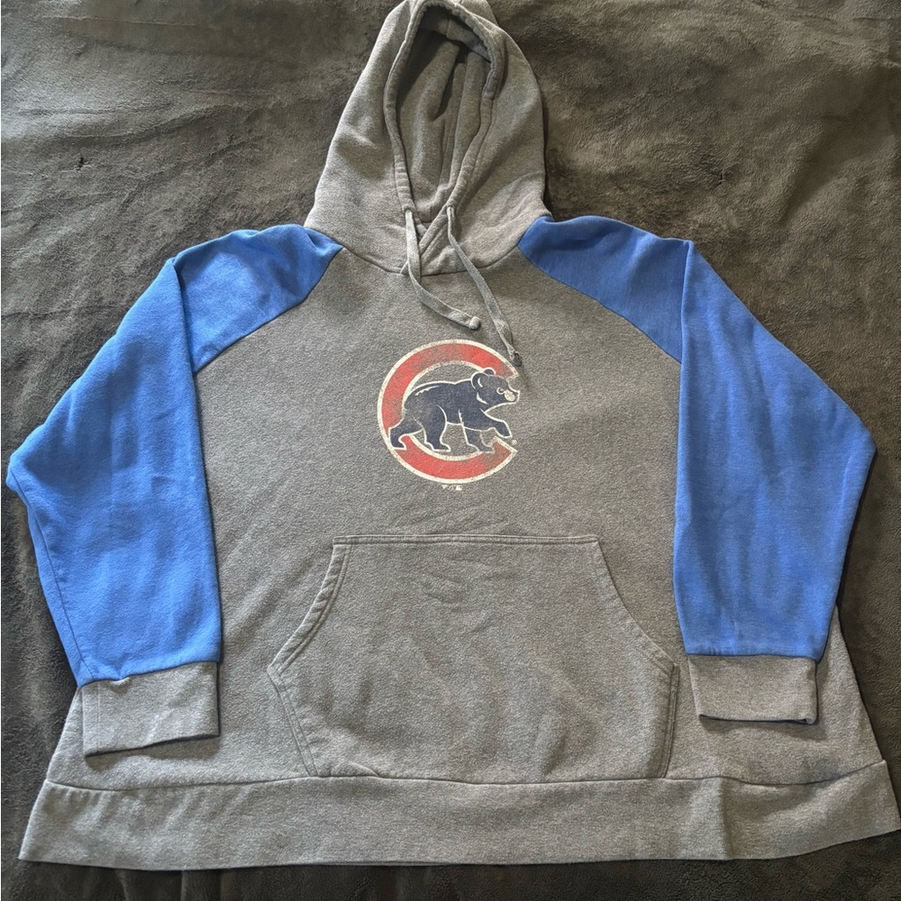 Chicago Cubs 3XL Gray and Blue Distressed Hoodie Sweatshirt